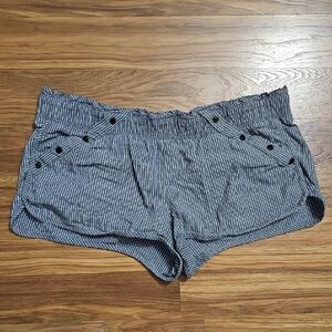 Rewind Gray/Blue + White Pin Striped Women's Low Rise Elastic Shorts